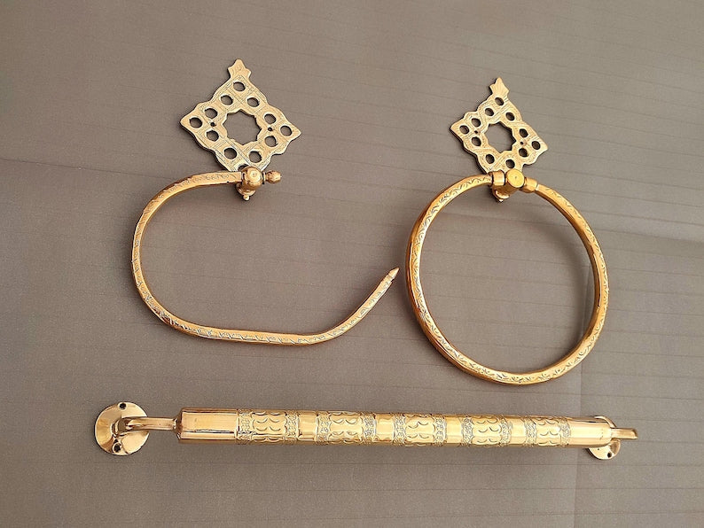 Engraved Moroccan Brass Bathroom Hardware Set