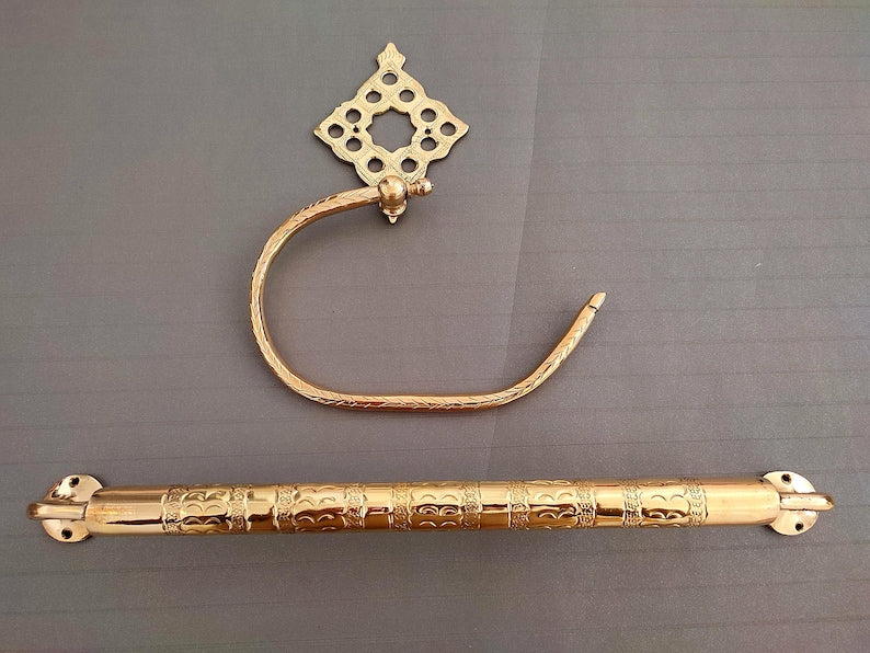 Engraved Moroccan Brass Bathroom Hardware Set