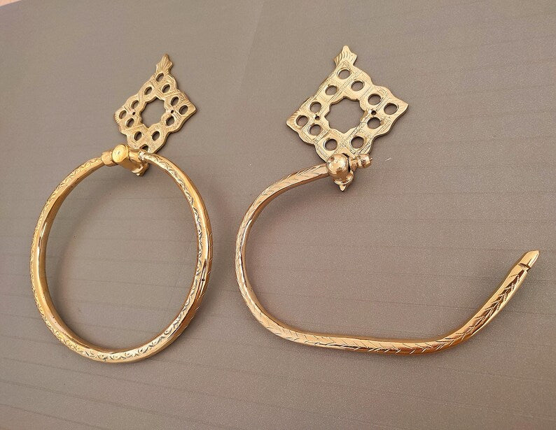 Engraved Moroccan Brass Bathroom Hardware Set