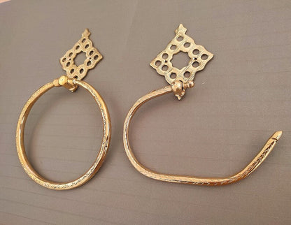 Engraved Moroccan Brass Bathroom Hardware Set