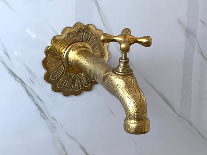 Hand-Engraved Moroccan Brass Wall Tap