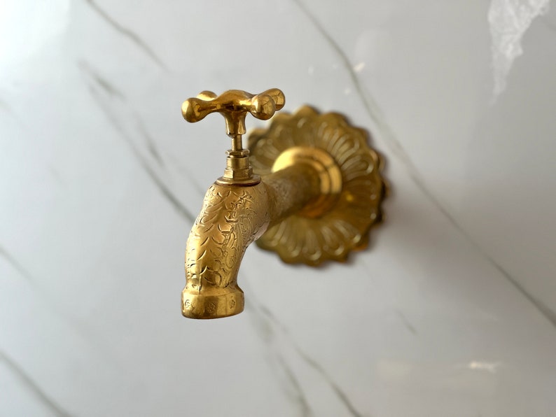 Hand-Engraved Moroccan Brass Wall Tap