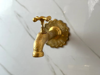 Hand-Engraved Moroccan Brass Wall Tap