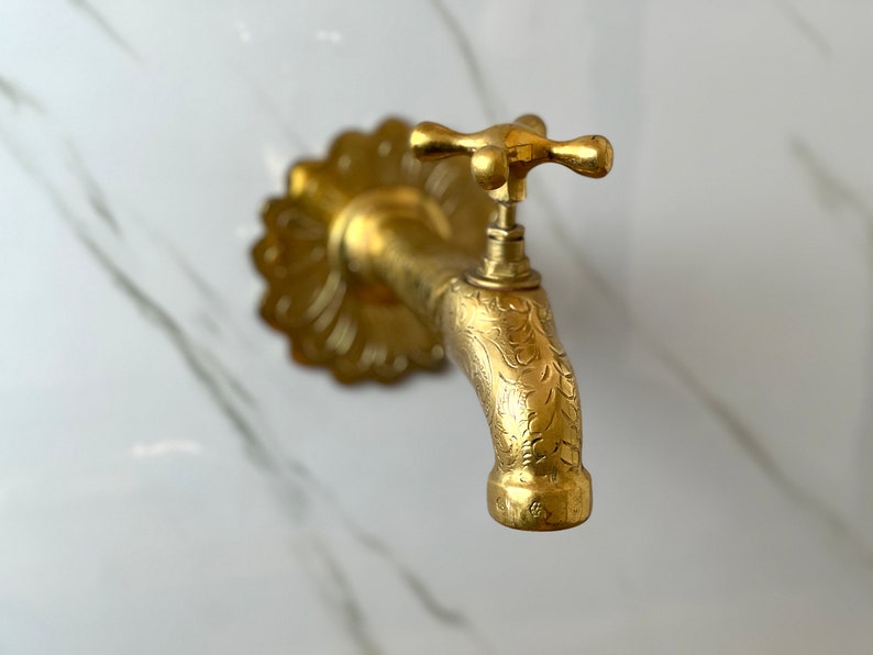 Hand-Engraved Moroccan Brass Wall Tap