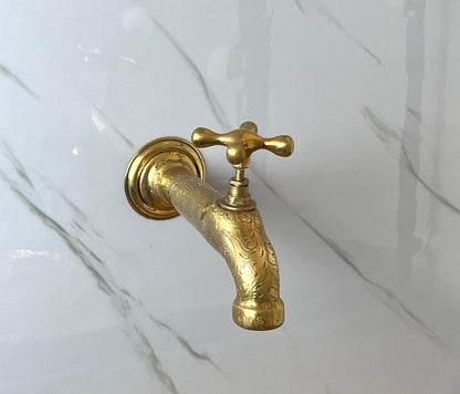 Hand-Engraved Moroccan Brass Wall Tap