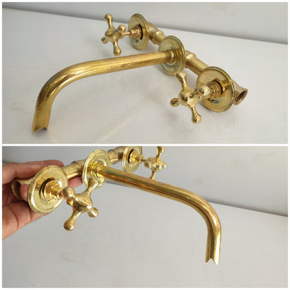 Unlacquered Brass Wall Mounted Bathroom Sink Faucet