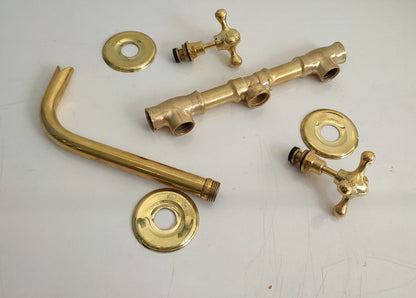 Unlacquered Brass Wall Mounted Bathroom Sink Faucet