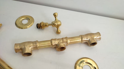 Unlacquered Brass Wall Mounted Bathroom Sink Faucet