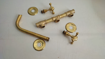 Unlacquered Brass Wall Mounted Bathroom Sink Faucet