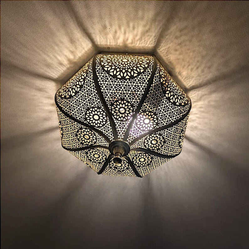 Hand-Pierced Moroccan Brass Ceiling Light