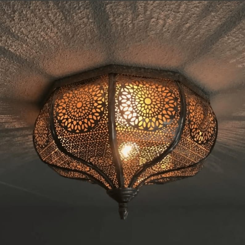 Hand-Pierced Moroccan Brass Ceiling Light