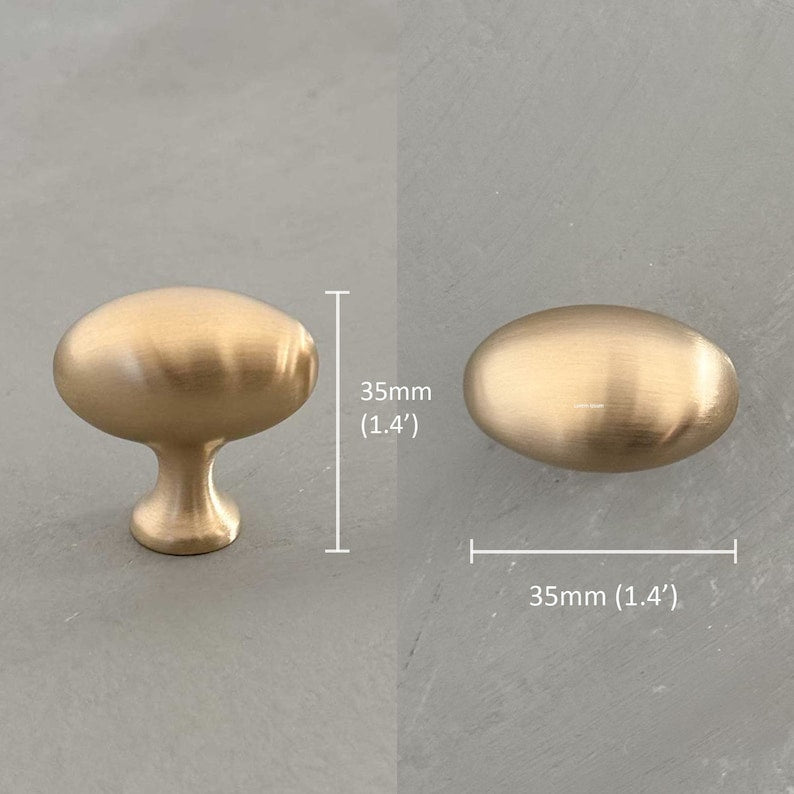 Unlacquered Solid Brass Oval EARBY Cabinet Knobs