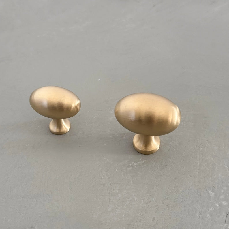 Unlacquered Solid Brass Oval EARBY Cabinet Knobs