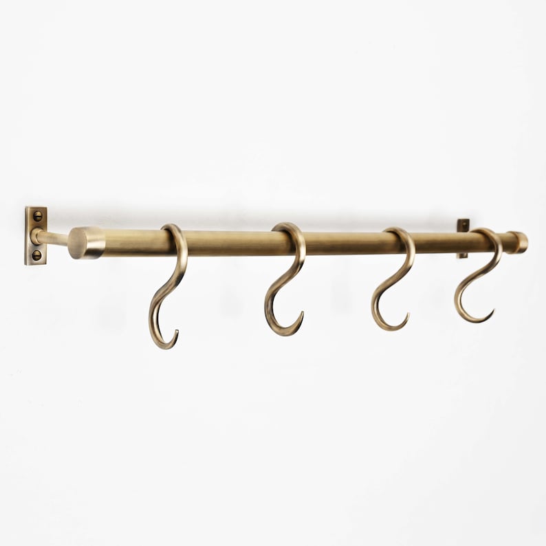 Aged Brushed Brass Hanging Rail Kitchen Pot
