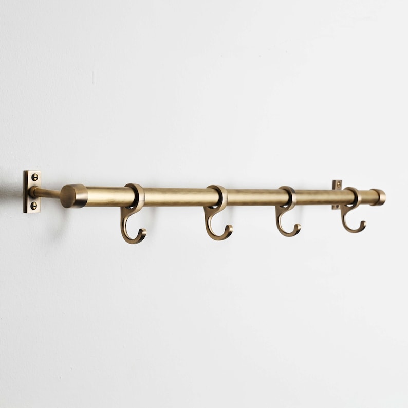 Aged Brushed Brass Hanging Rail Kitchen Pot