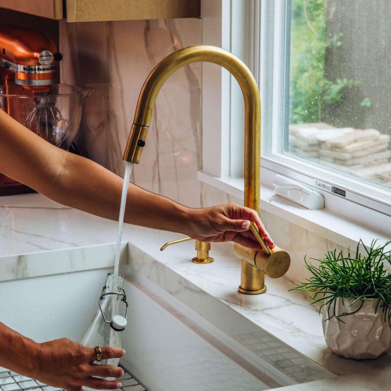 Brass Kitchen Faucet with Pull-Down Sprayer
