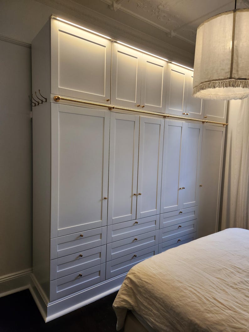 Unlacquered Brushed Brass Pot and Pan Rail with Hooks
