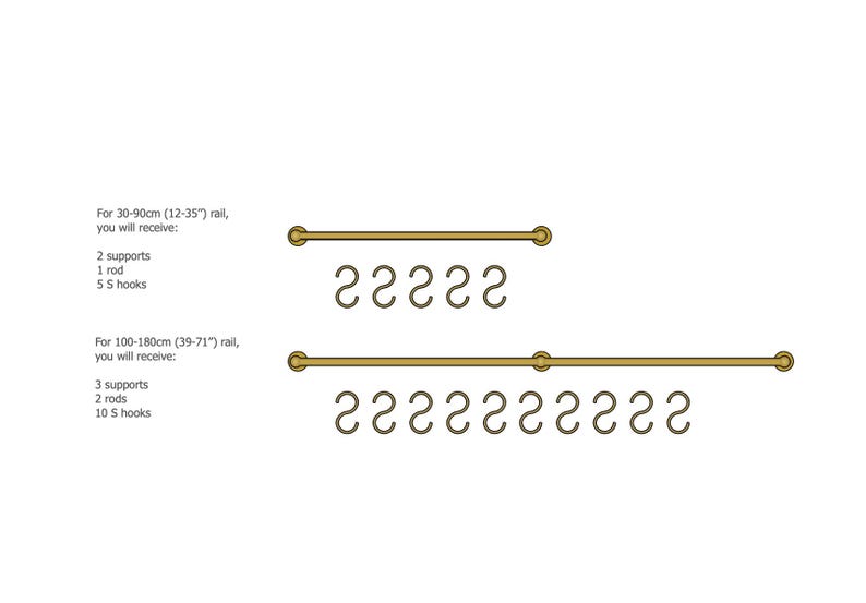 Unlacquered Brushed Brass Pot and Pan Rail with Hooks