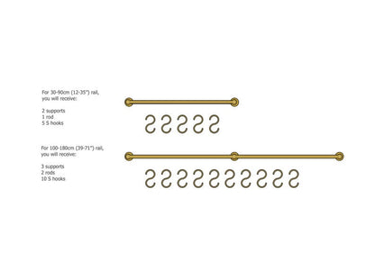 Unlacquered Brushed Brass Pot and Pan Rail with Hooks