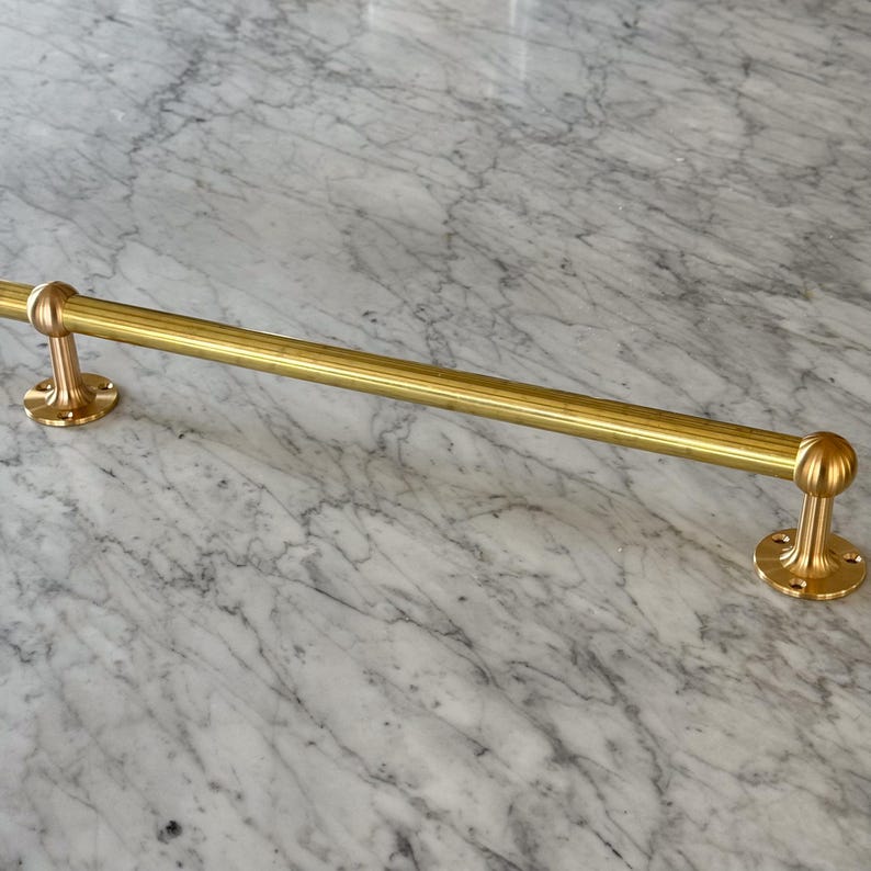 Unlacquered Brushed Brass Pot and Pan Rail with Hooks
