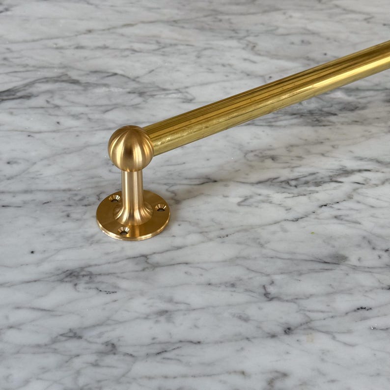 Unlacquered Brushed Brass Pot and Pan Rail with Hooks