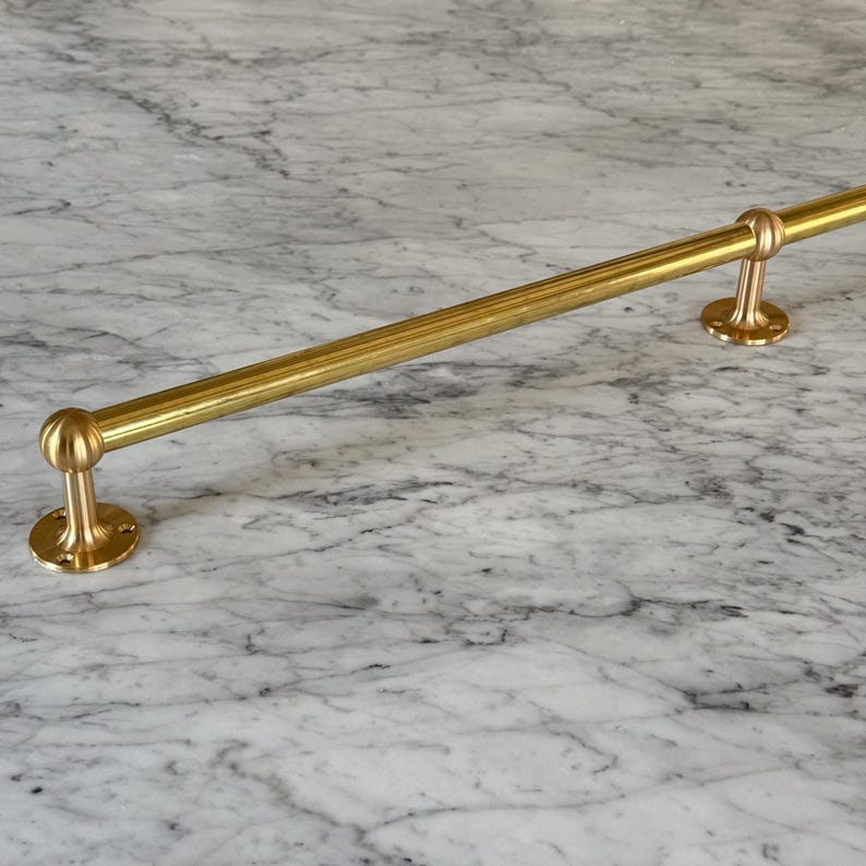Unlacquered Brushed Brass Pot and Pan Rail with Hooks