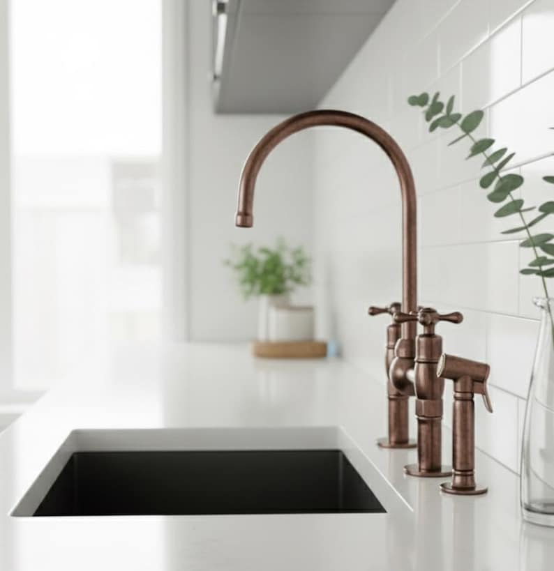 Antique Copper Bridge Kitchen Faucet