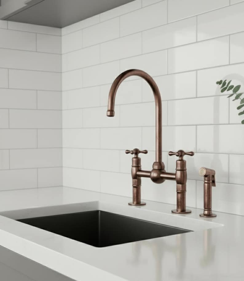Antique Copper Bridge Kitchen Faucet