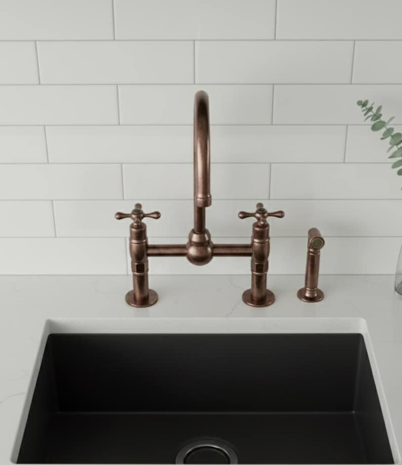Antique Copper Bridge Kitchen Faucet