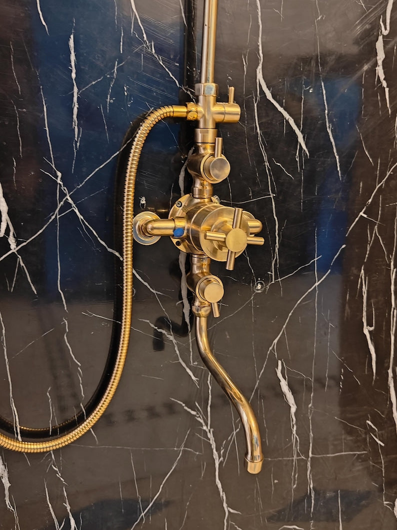 Statement Unlacquered Brass Exposed Shower System