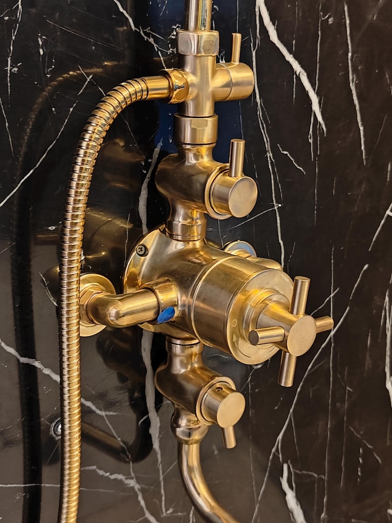 Statement Unlacquered Brass Exposed Shower System