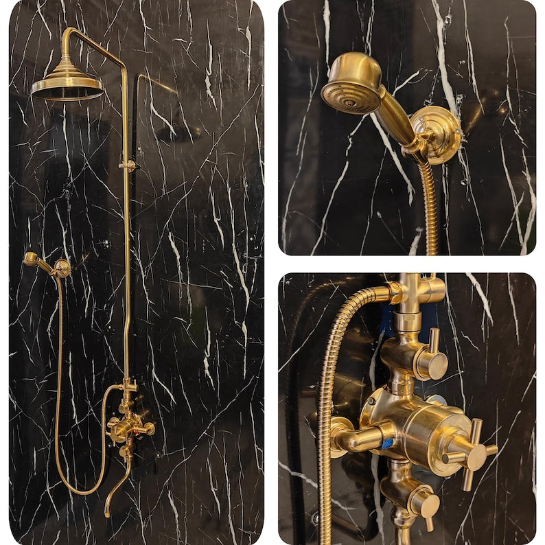 Statement Unlacquered Brass Exposed Shower System