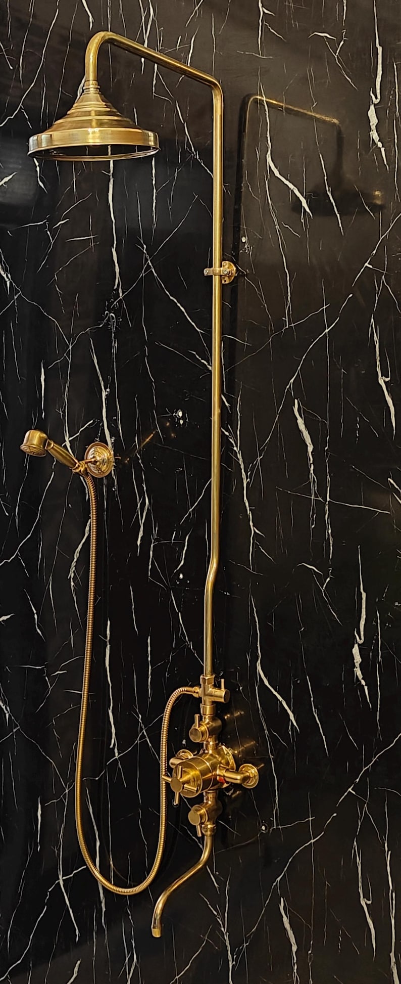 Statement Unlacquered Brass Exposed Shower System