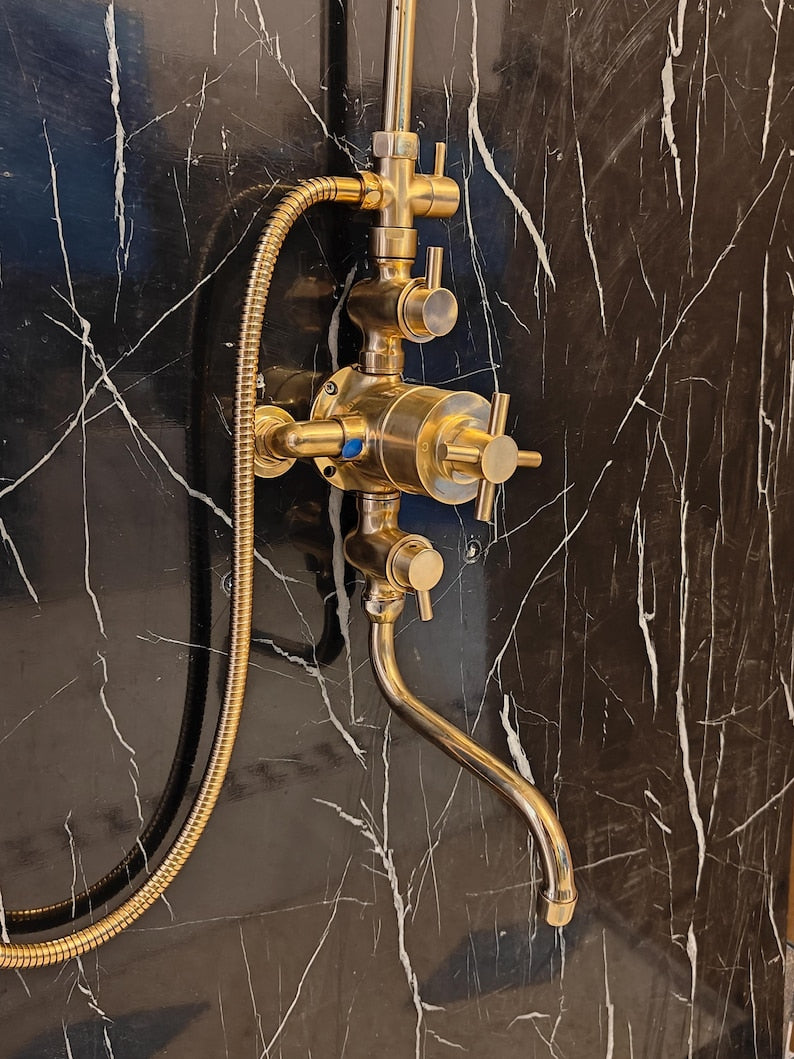 Statement Unlacquered Brass Exposed Shower System
