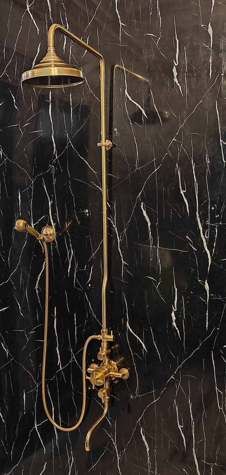 Statement Unlacquered Brass Exposed Shower System