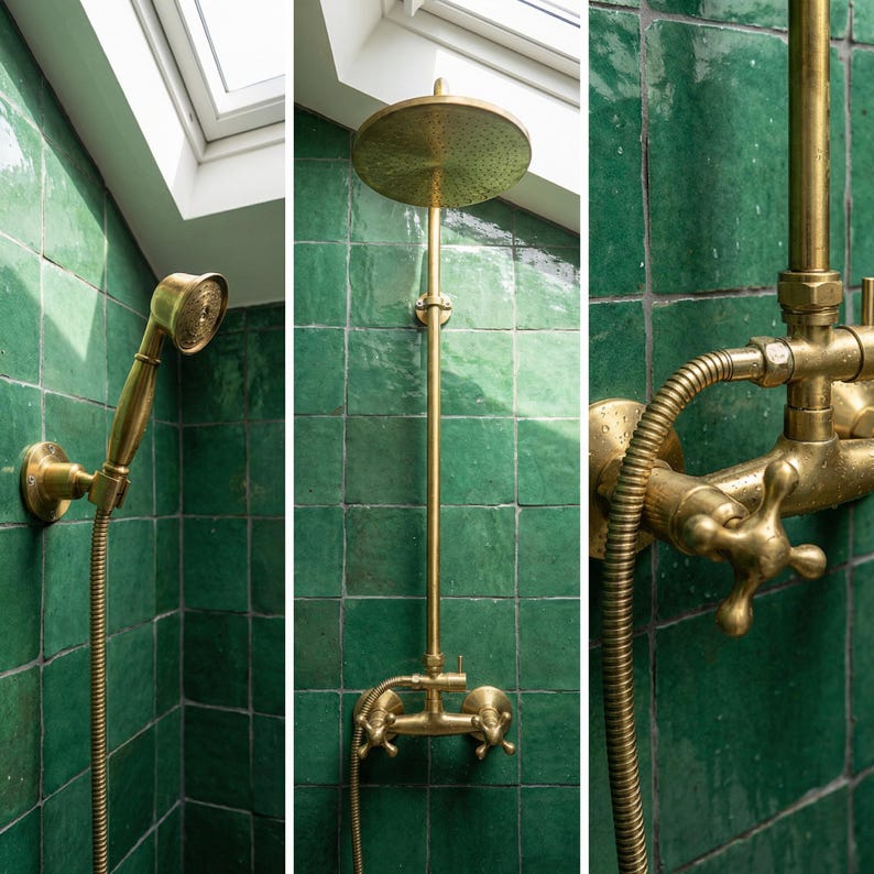 Handmade Unlacquered Brass Exposed Shower System