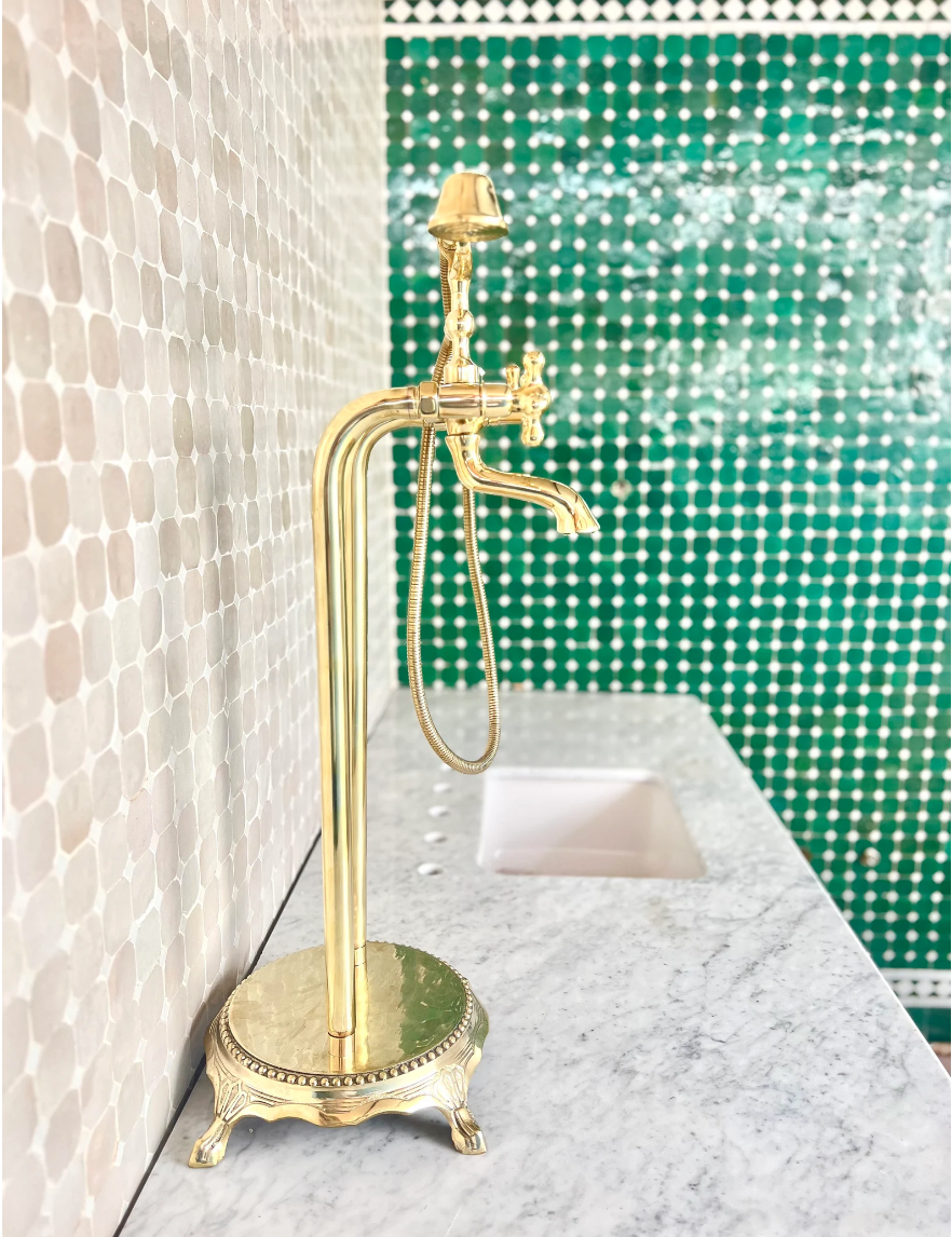 Tall Unlacquered Brass Basin Mixer