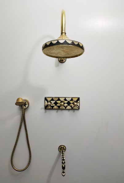 Geometric Brass Rain Shower System
