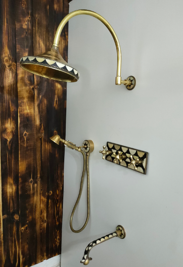 Geometric Brass Rain Shower System