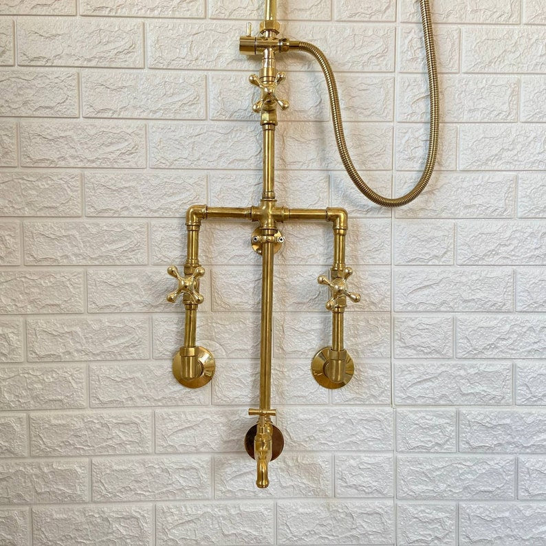 Bespoke Unlacquered Brass Exposed Shower System