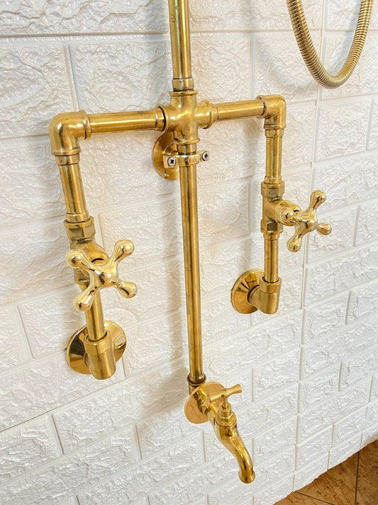 Bespoke Unlacquered Brass Exposed Shower System