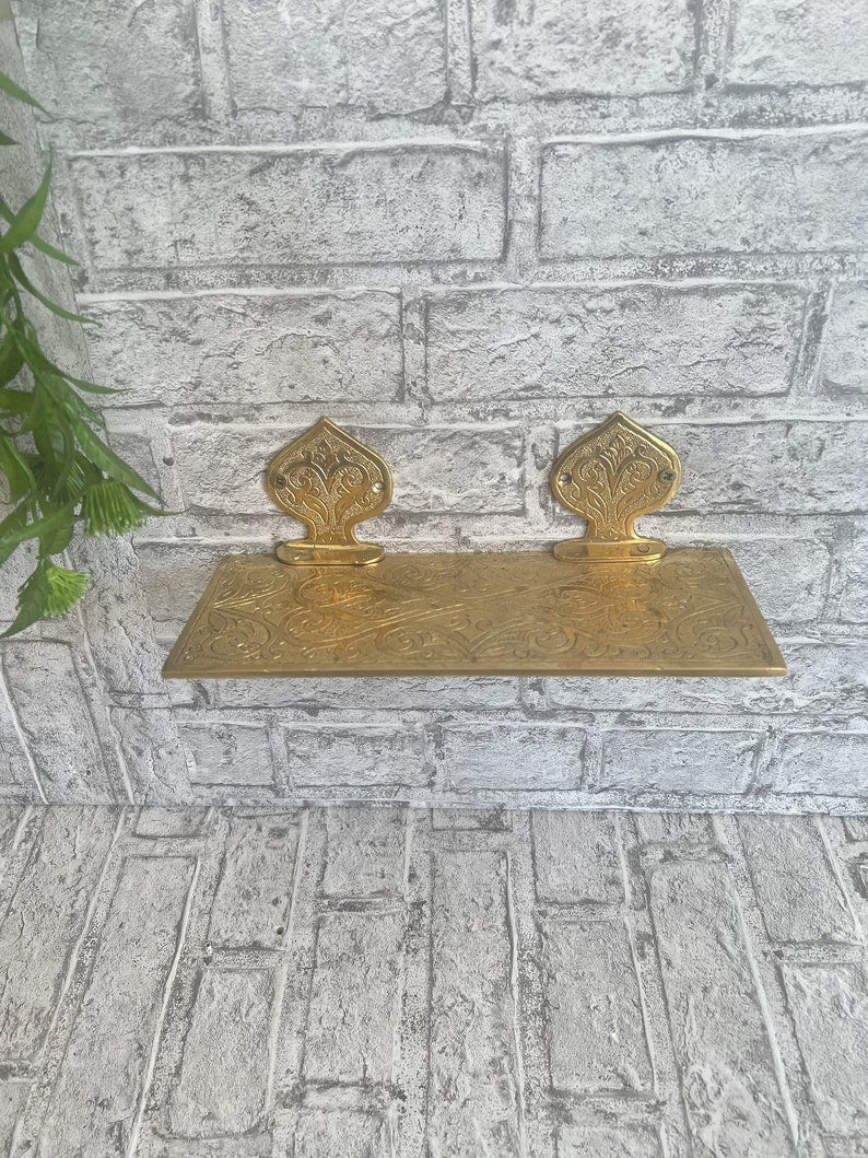 Hand-Engraved Moroccan Brass Wall Shelf