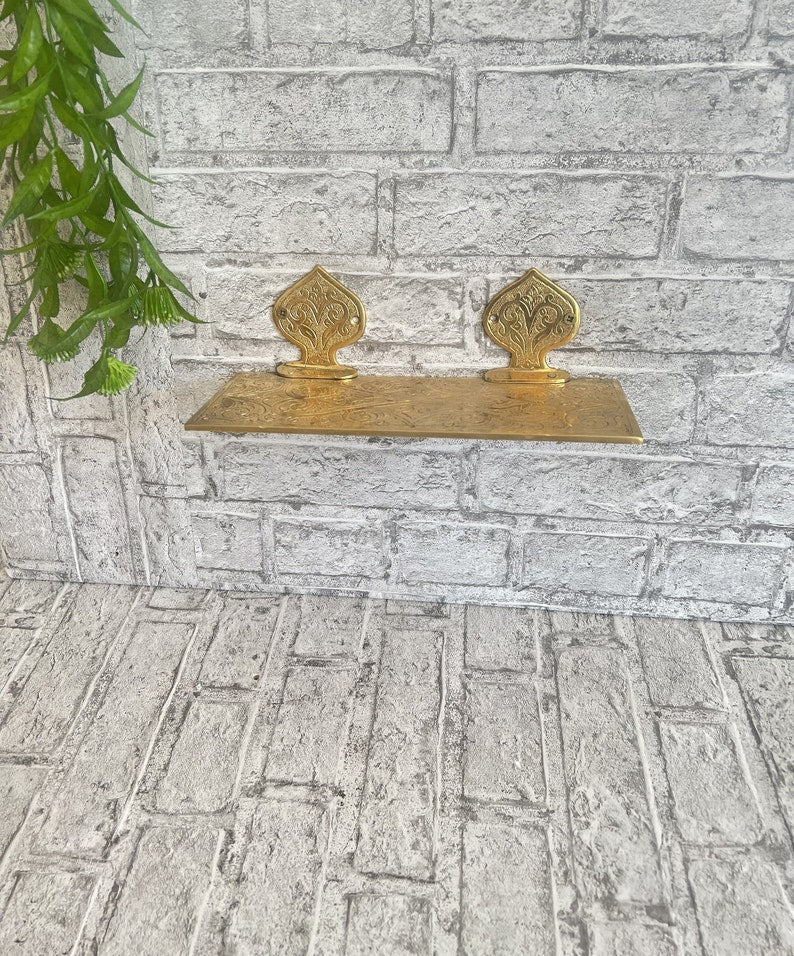 Hand-Engraved Moroccan Brass Wall Shelf