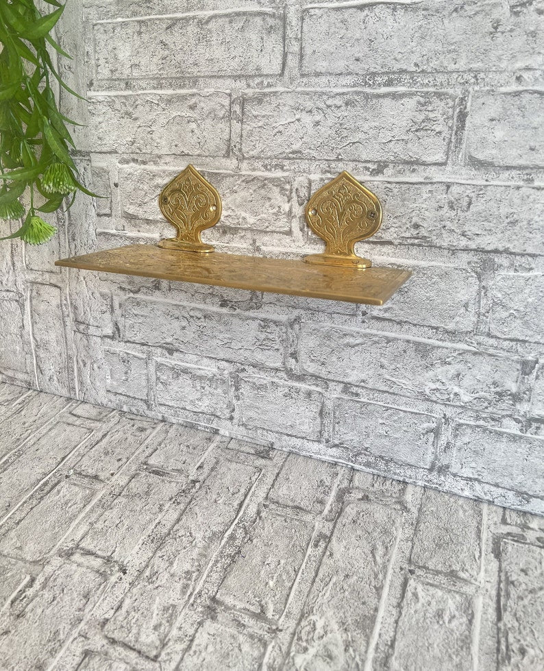 Hand-Engraved Moroccan Brass Wall Shelf