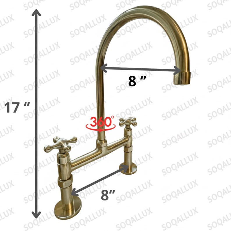 Polished Brass Kitchen Bridge Faucet – Deck Mount Mixer