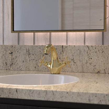 Brass Bathroom Faucet with Contoured Spout