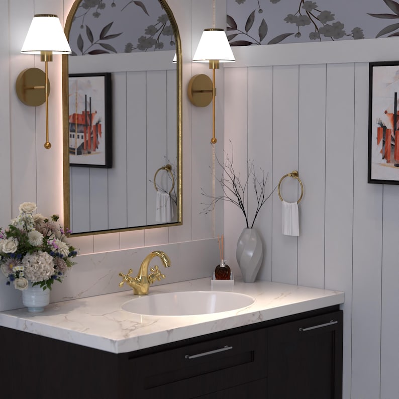 Brass Bathroom Faucet with Contoured Spout