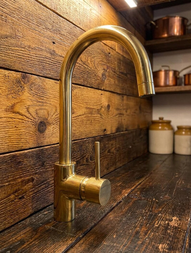 Unlacquered Brass Single Hole Kitchen Faucet