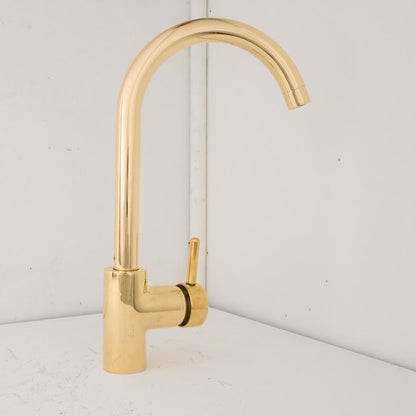 Single-Hole Brass Kitchen Faucet Minimalist Gooseneck Mixer