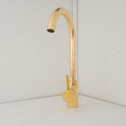 Single-Hole Brass Kitchen Faucet Minimalist Gooseneck Mixer
